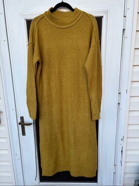 STITCHDROP Ladies Long Sleeve Mustard Knit Sweater Dress-M